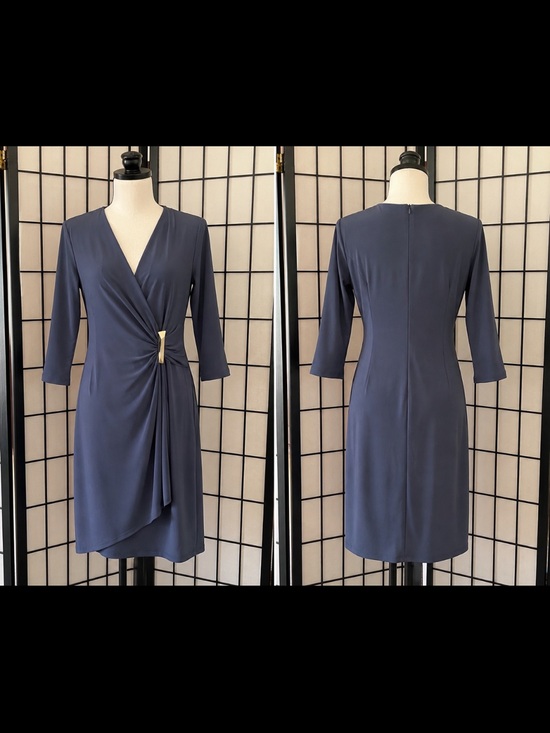 Joseph Ribkoff Dresses & Skirts - Joseph Ribkoff Navy Wrap-Detail Midi Dress with Gold Accent